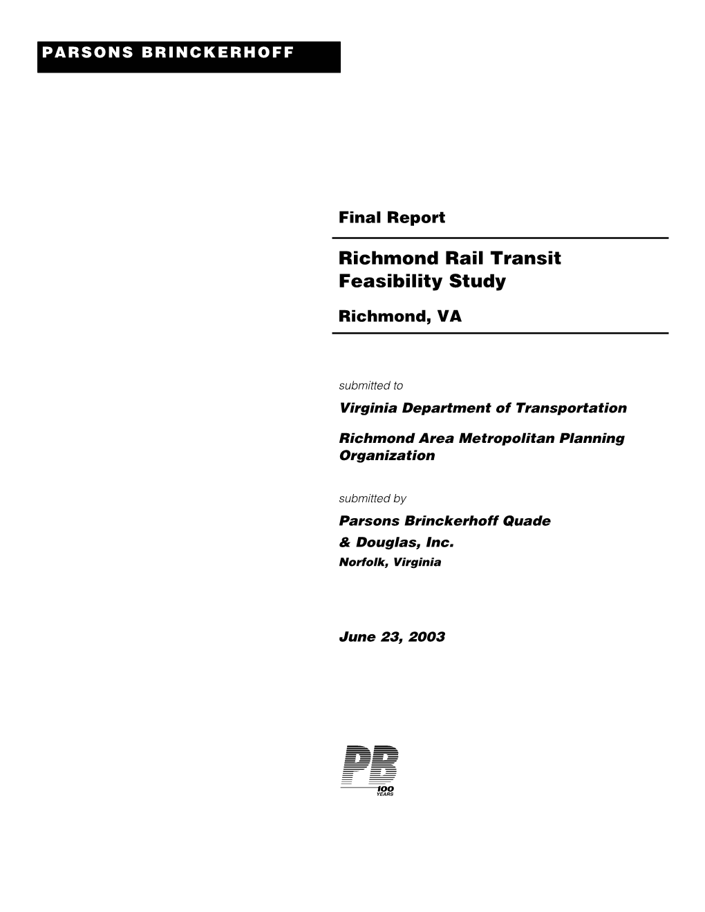 Richmond Rail Transit Feasibility Study