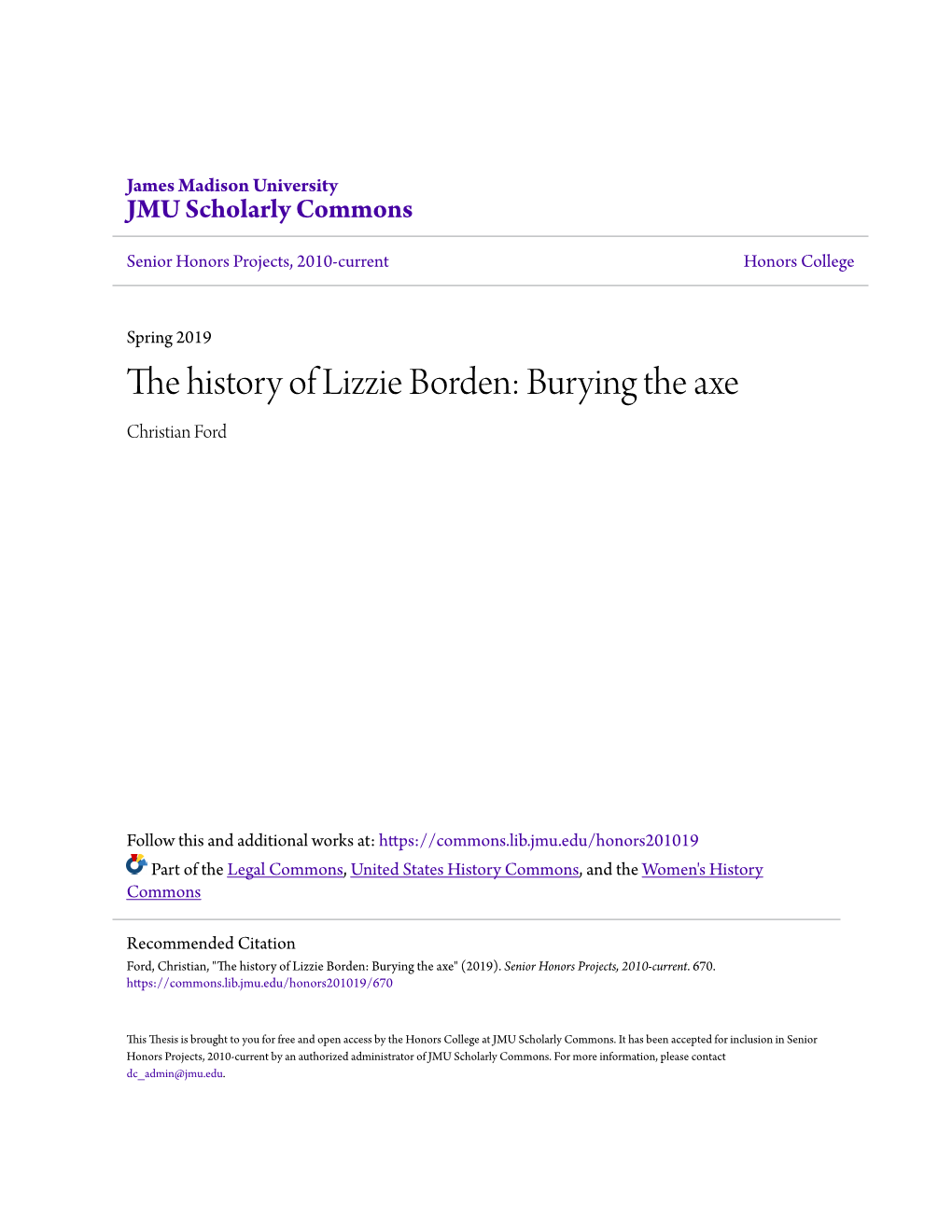 The History of Lizzie Borden: Burying the Axe Christian Ford