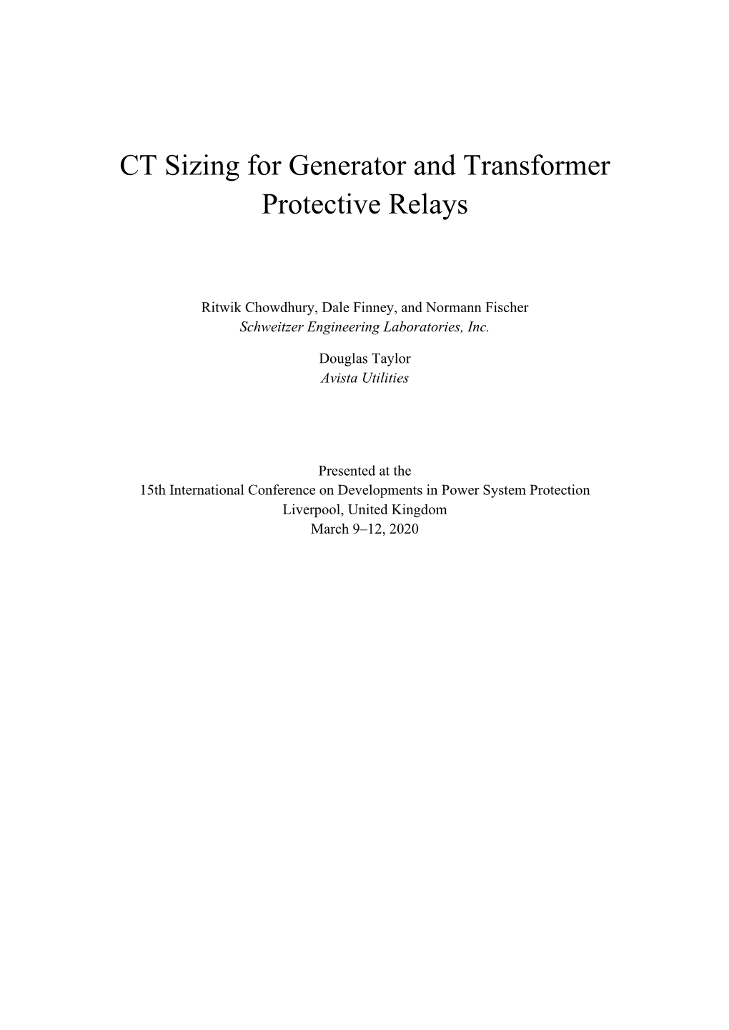CT Sizing for Generator and Transformer Protective Relays