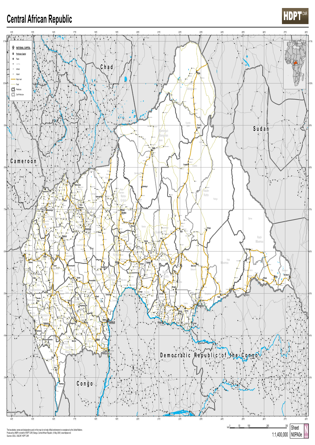 Central African Republic the Boundaries, Names an Sources: GAUL, SIGCAF, HDPT CAR HDPT Sources: GAUL, SIGCAF, 9°N 8°N 7°N 6°N 5°N 4°N 3°N 11°N 10°N