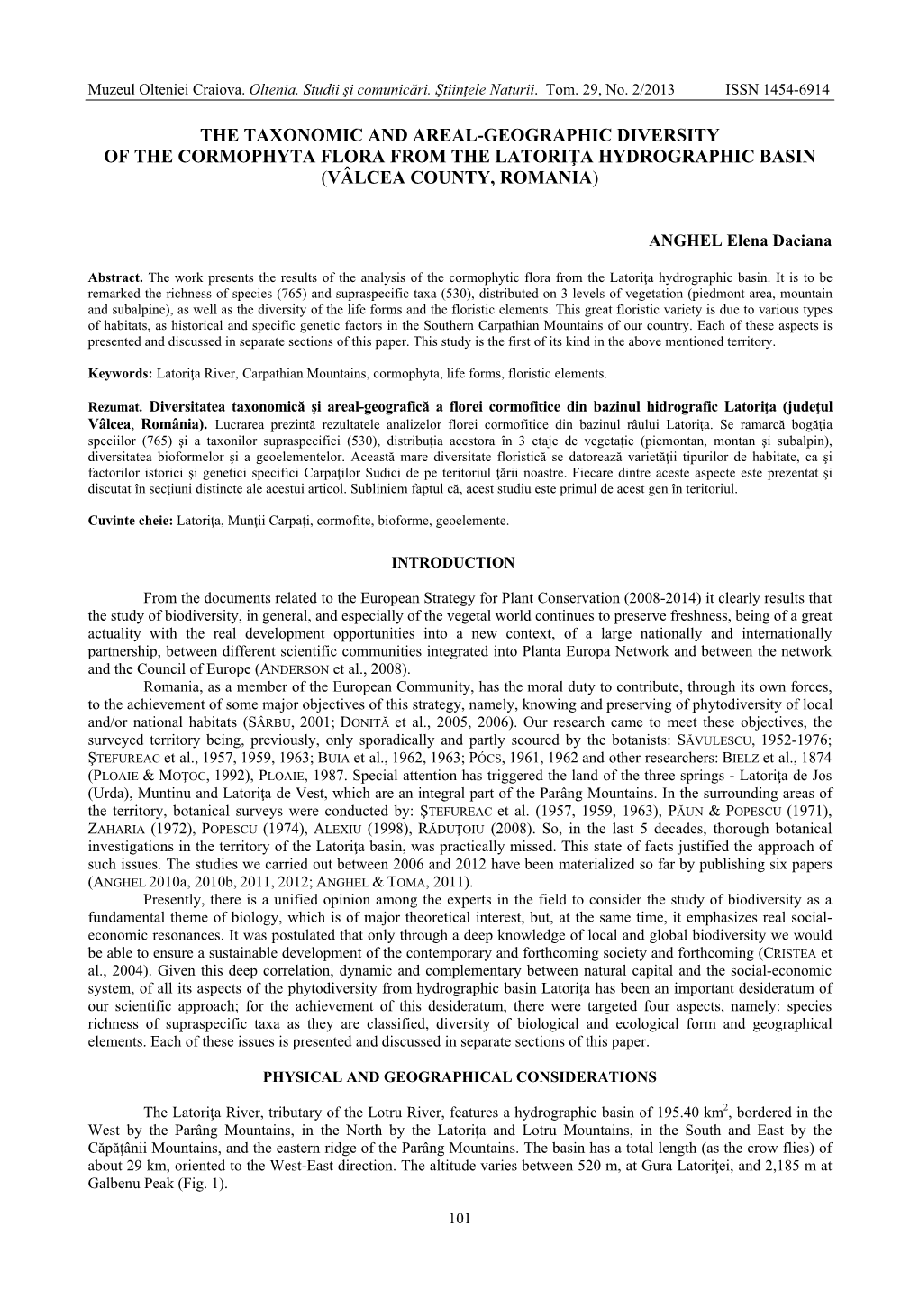 The Taxonomic and Areal-Geographic Diversity of the Cormophyta Flora from the Latoriğa Hydrographic Basin (Vâlcea County, Romania)