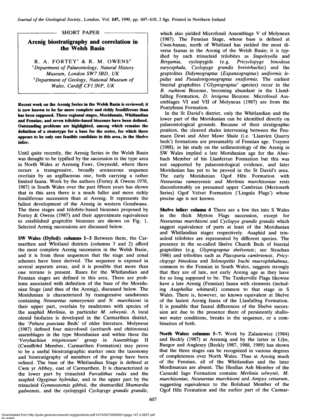 Arenig Biostratigraphy and Correlation in the Welsh Basin