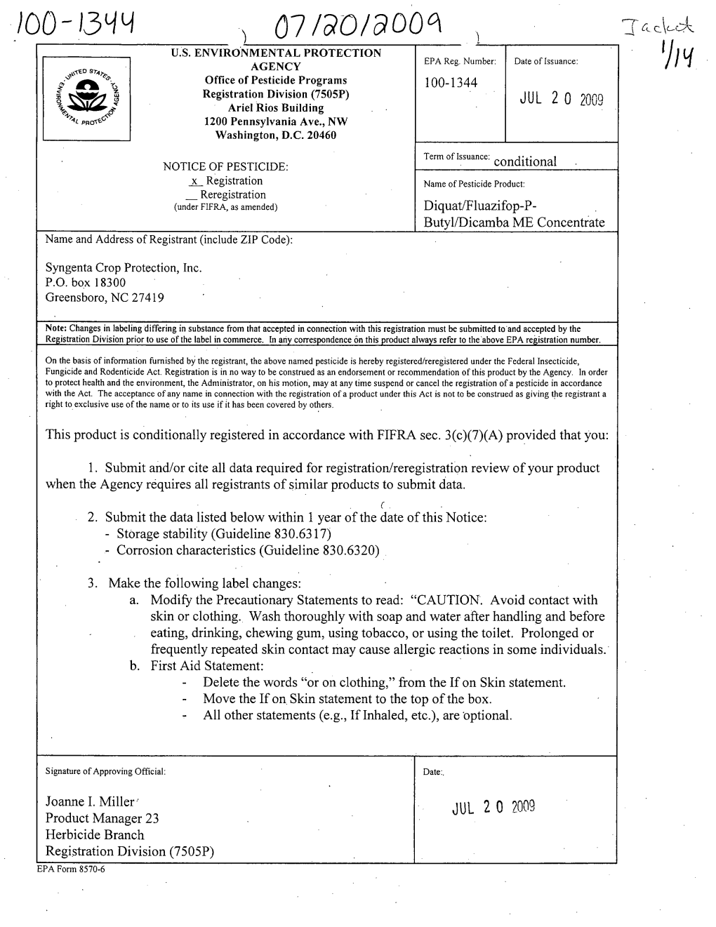 U.S. EPA, Pesticide Product Label, Diquat/Fluazifop-P-Butyl/Dicamba