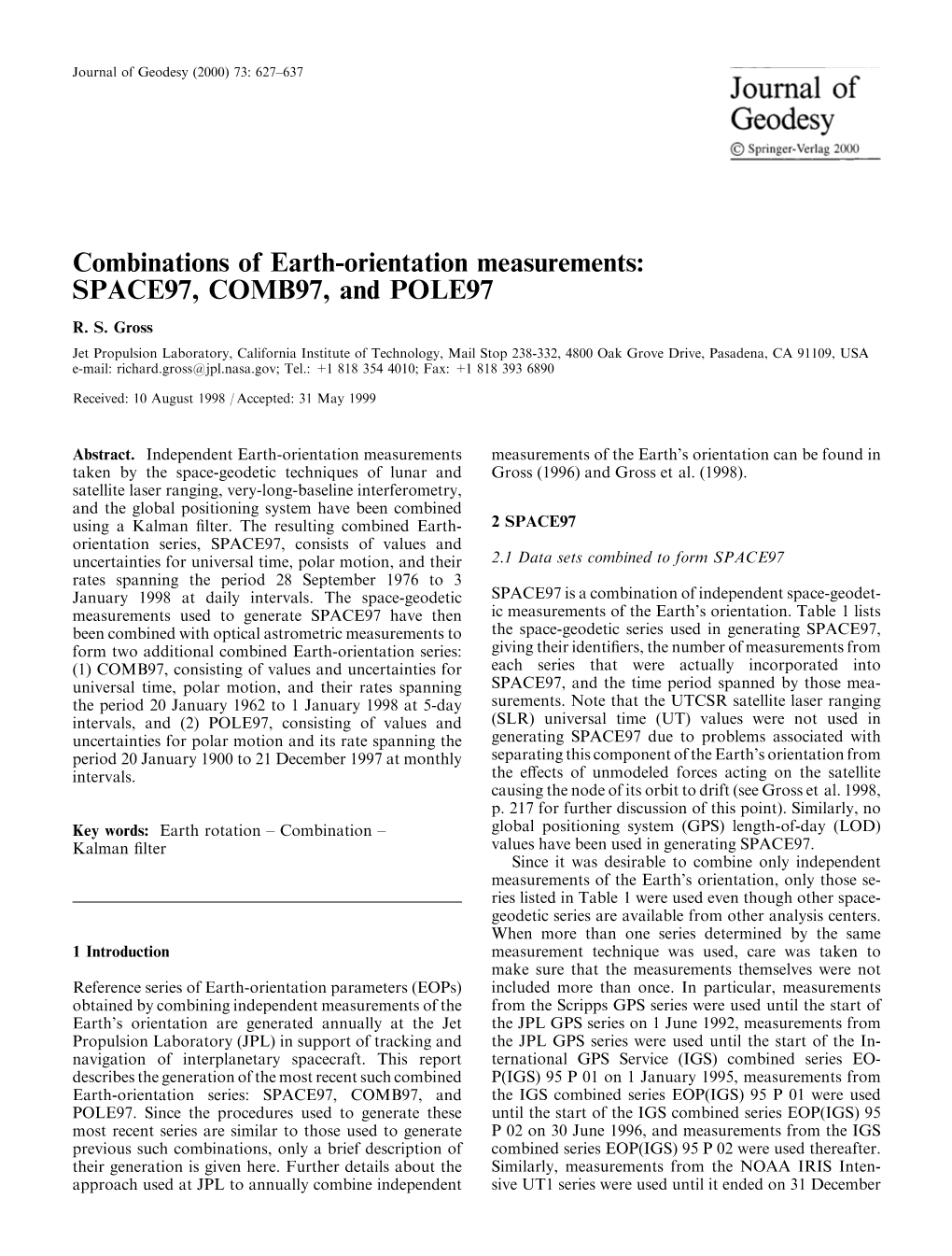 Combinations of Earth-Orientation Measurements: SPACE97, COMB97, and POLE97