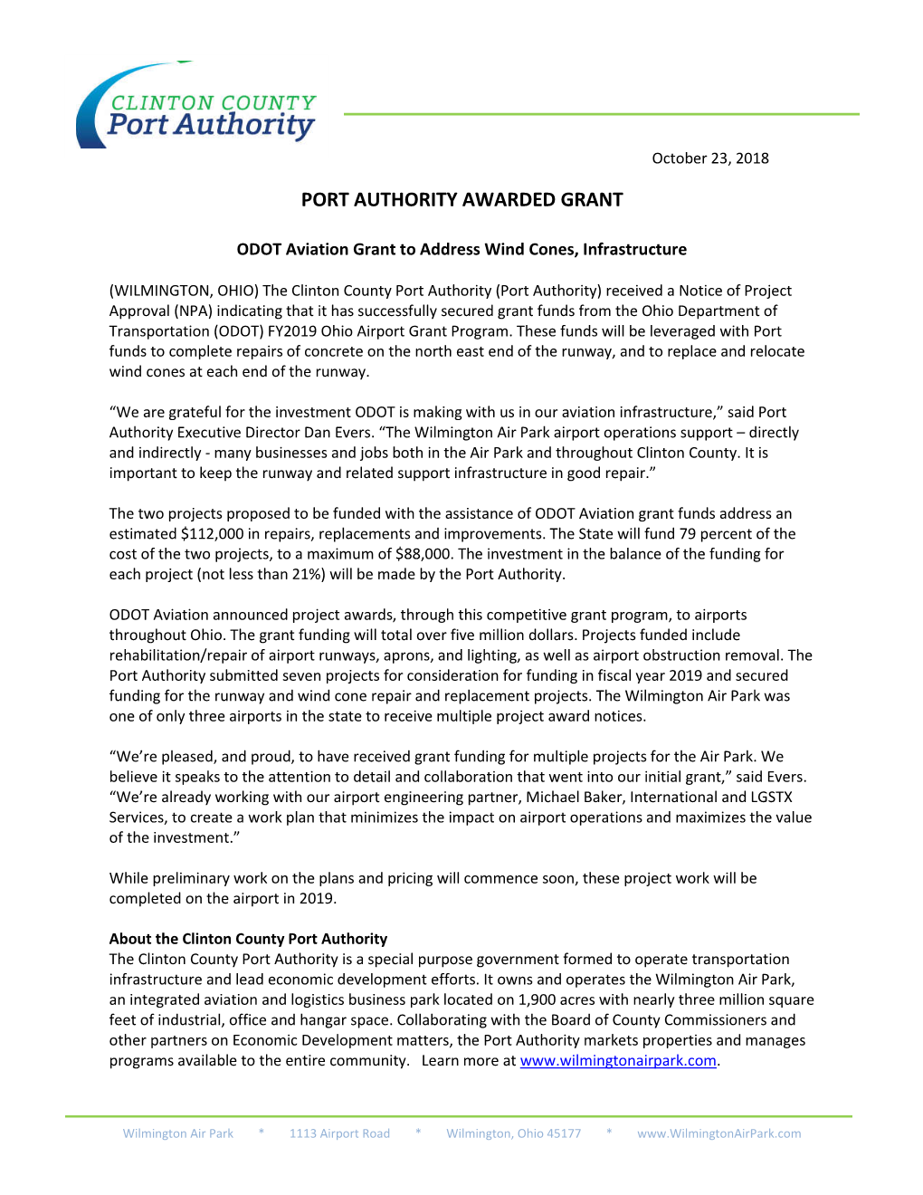 Port Authority Awarded Grant