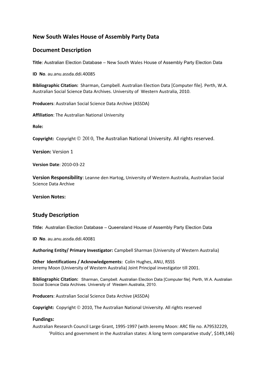 New South Wales House of Assembly Party Data