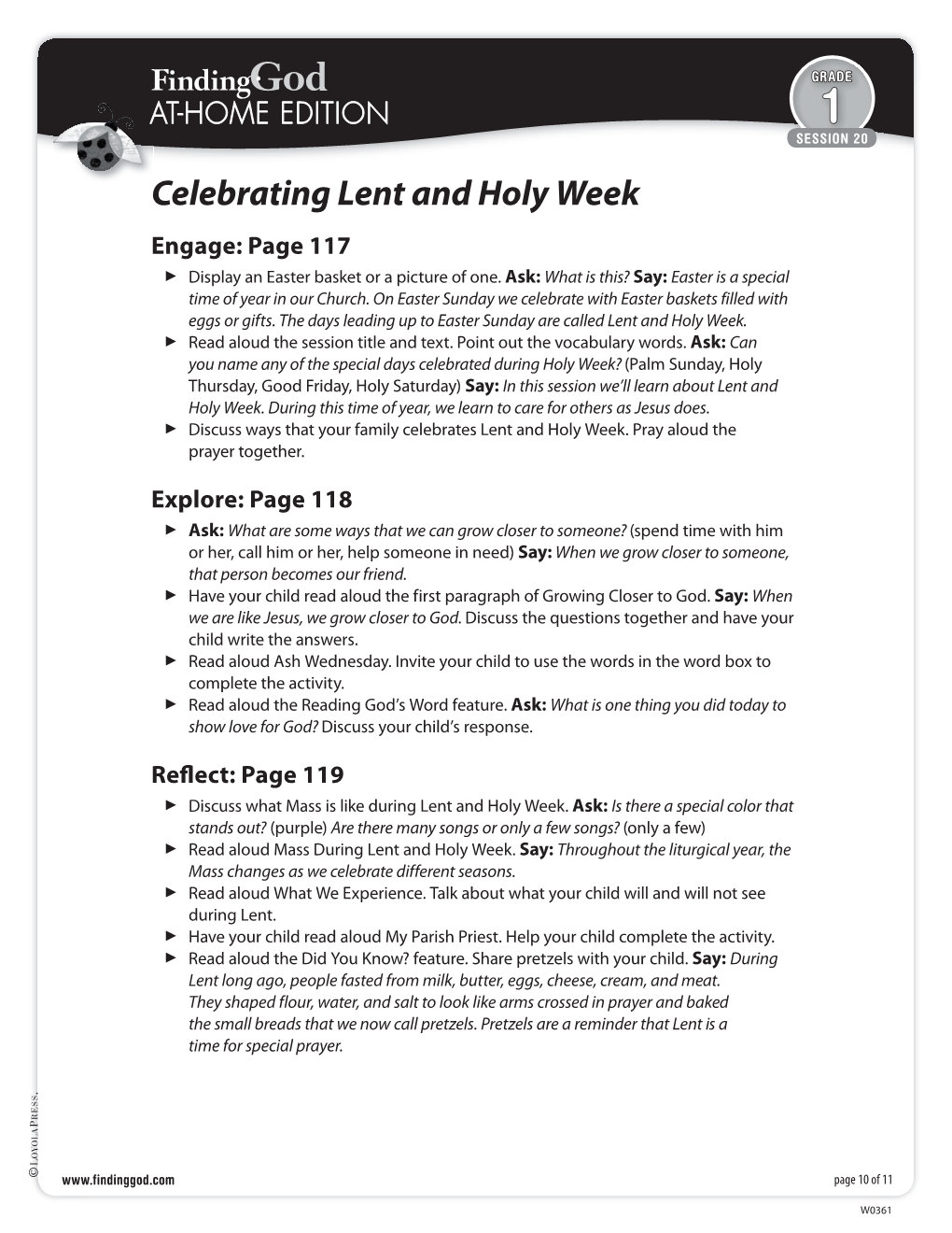 Celebrating Lent and Holy Week Engage: Page 117 ▶ Display an Easter Basket Or a Picture of One