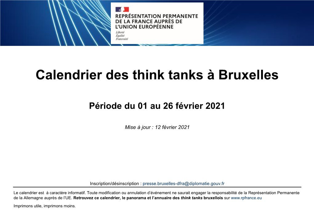 Calendrier Des Think Tanks À Bruxelles
