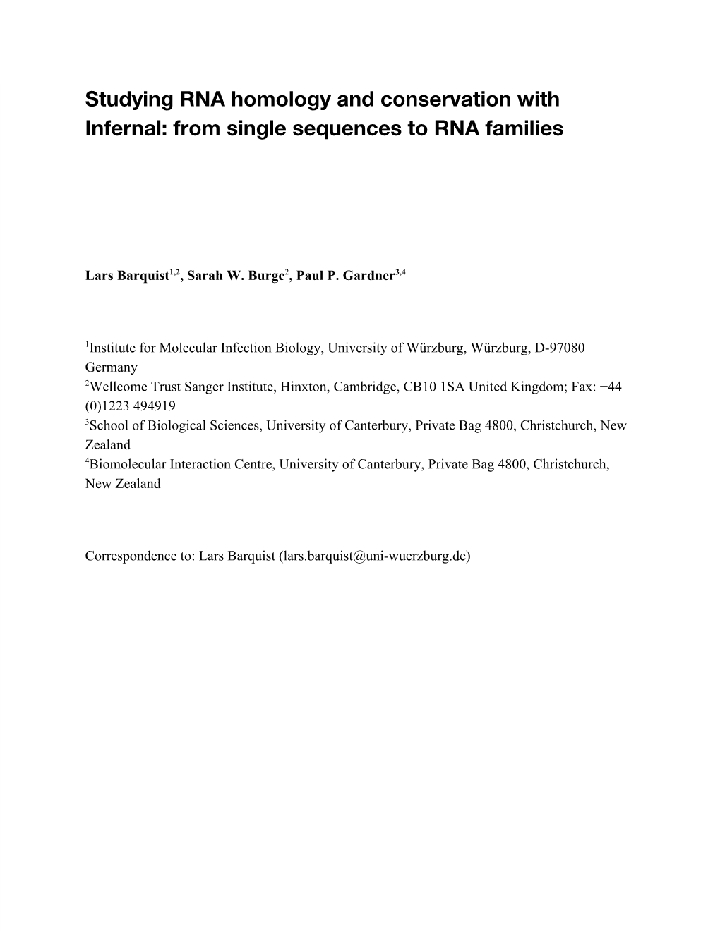 Studying RNA Homology and Conservation with Infernal: from Single Sequences to RNA Families