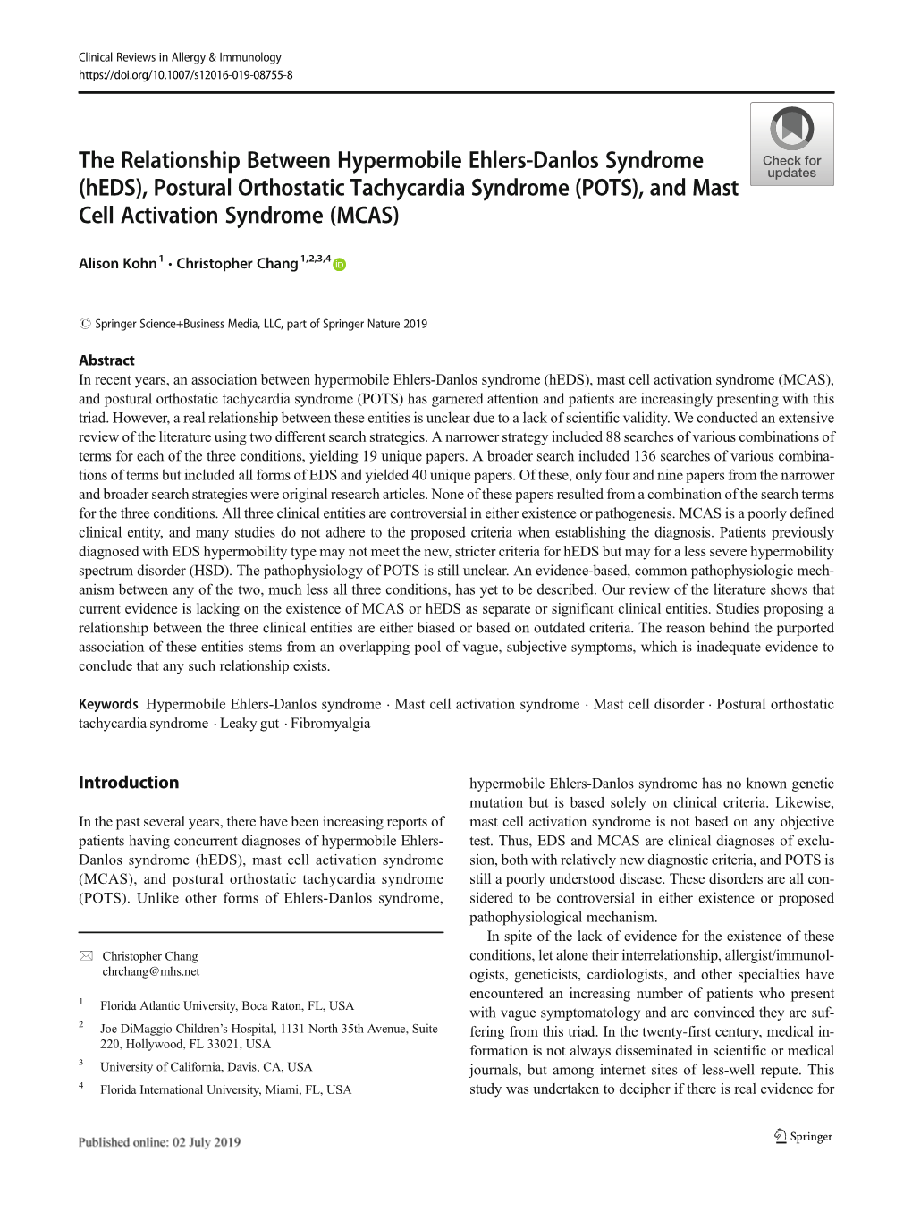 Heds), Postural Orthostatic Tachycardia Syndrome (POTS), and Mast Cell Activation Syndrome (MCAS