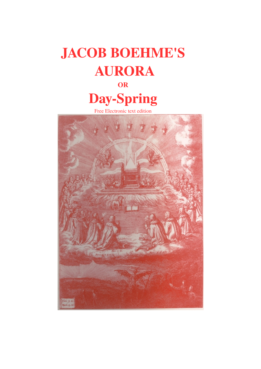 JACOB BOEHME's AURORA Dayspring