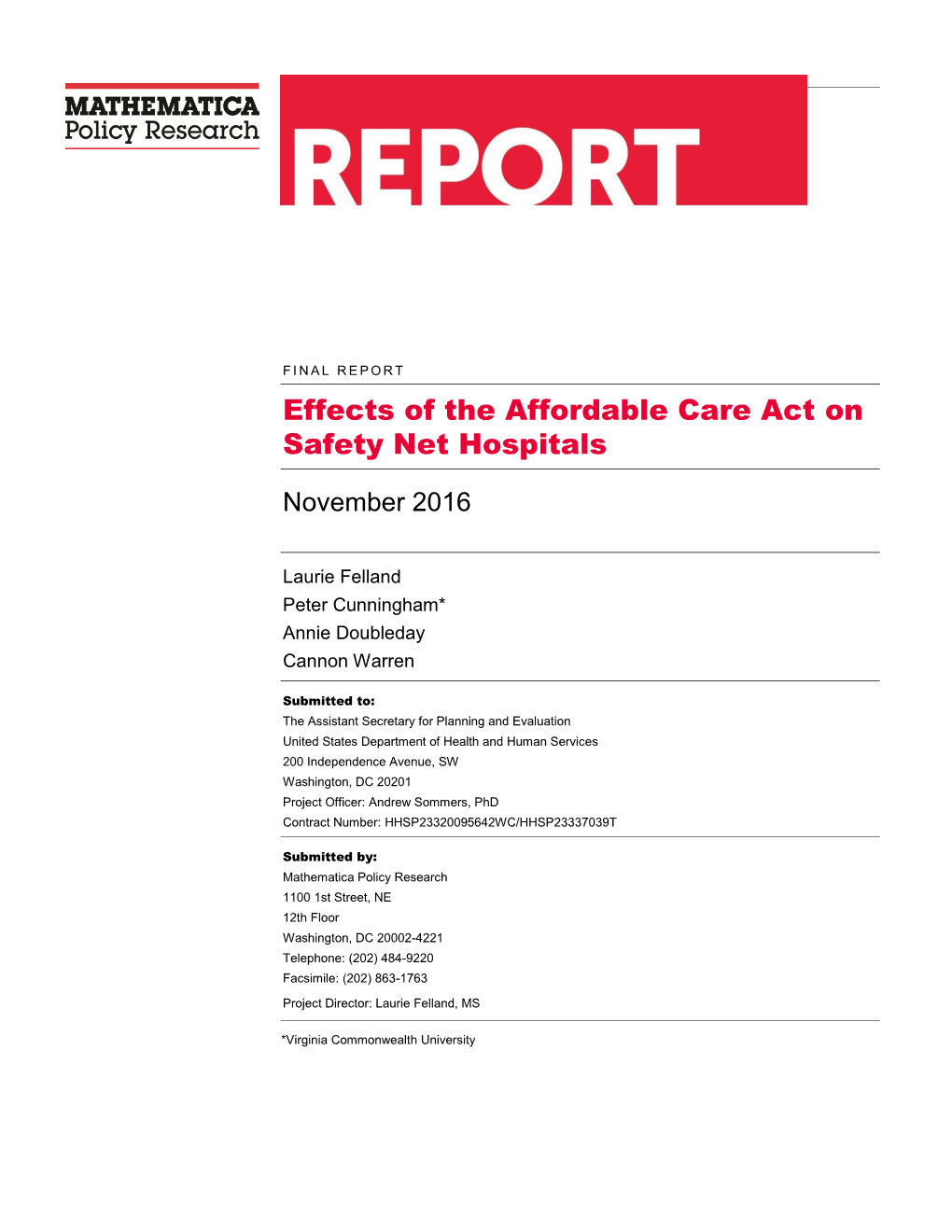 Effects of the Affordable Care Act on Safety Net Hospitals