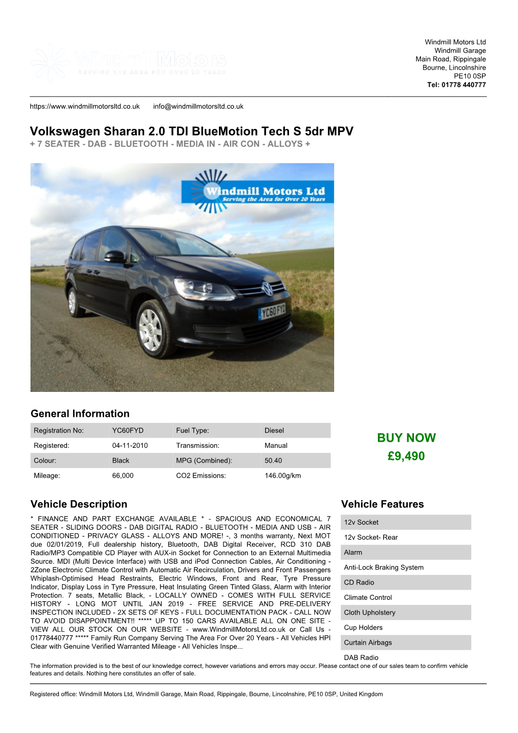 Volkswagen Sharan 2.0 TDI Bluemotion Tech S 5Dr MPV BUY