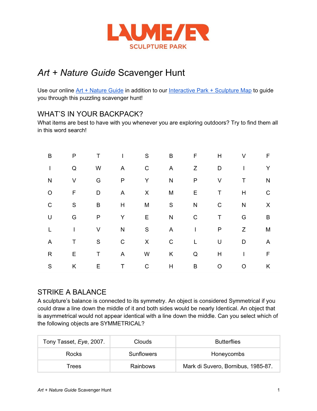 Art + Nature Guide Scavenger Hunt