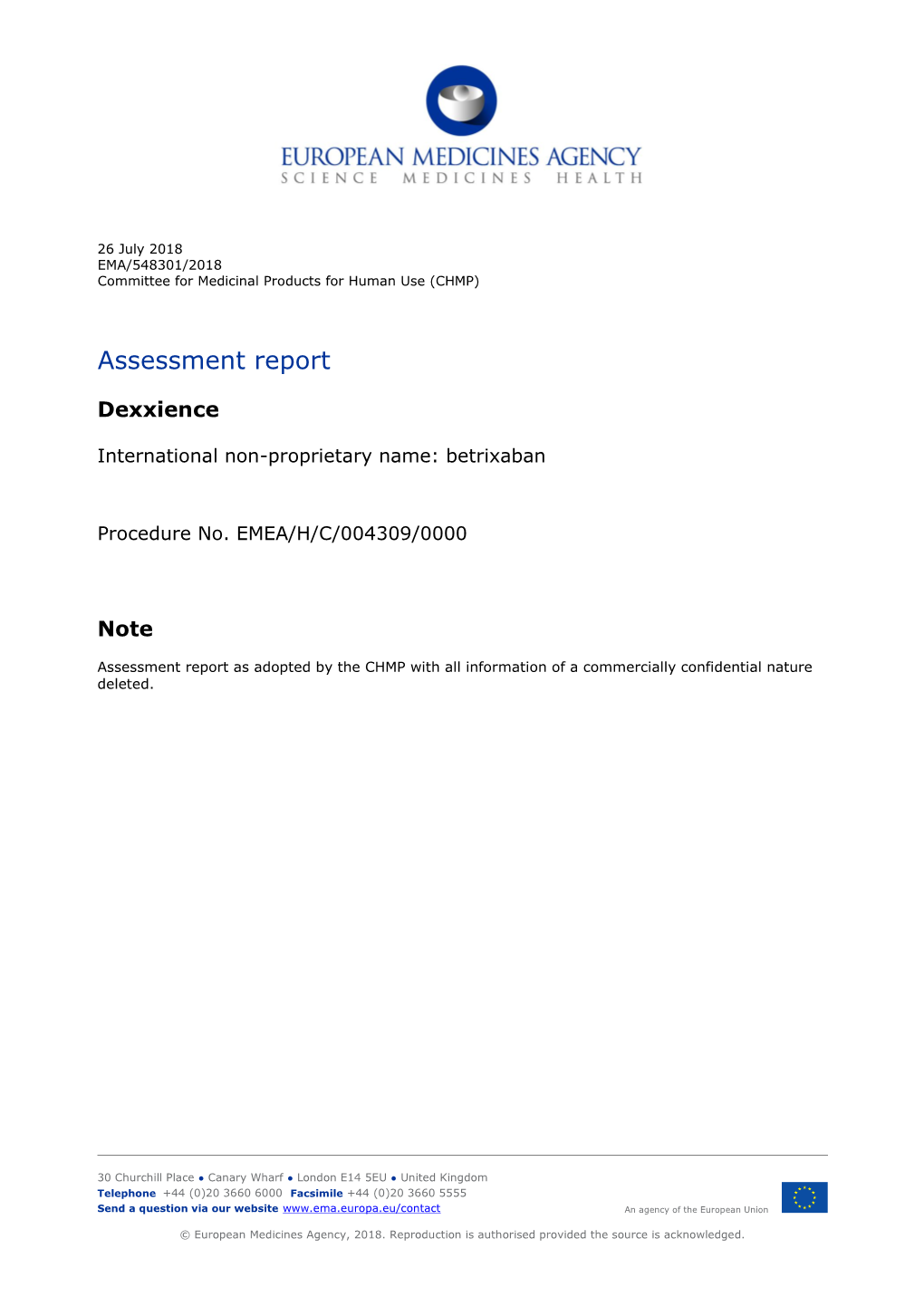 Dexxience, Through the Centralised Procedure Under Article 3(2)(A) of Regulation (EC) No 726/2004