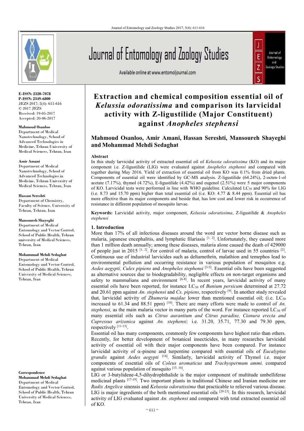 Extraction and Chemical Composition Essential Oil of Kelussia