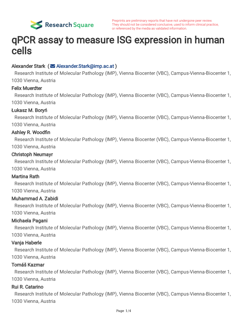 Qpcr Assay to Measure ISG Expression in Human Cells