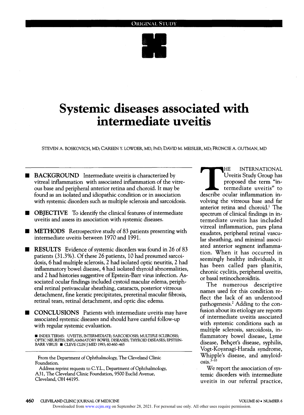 Systemic Diseases Associated with Intermediate Uveitis