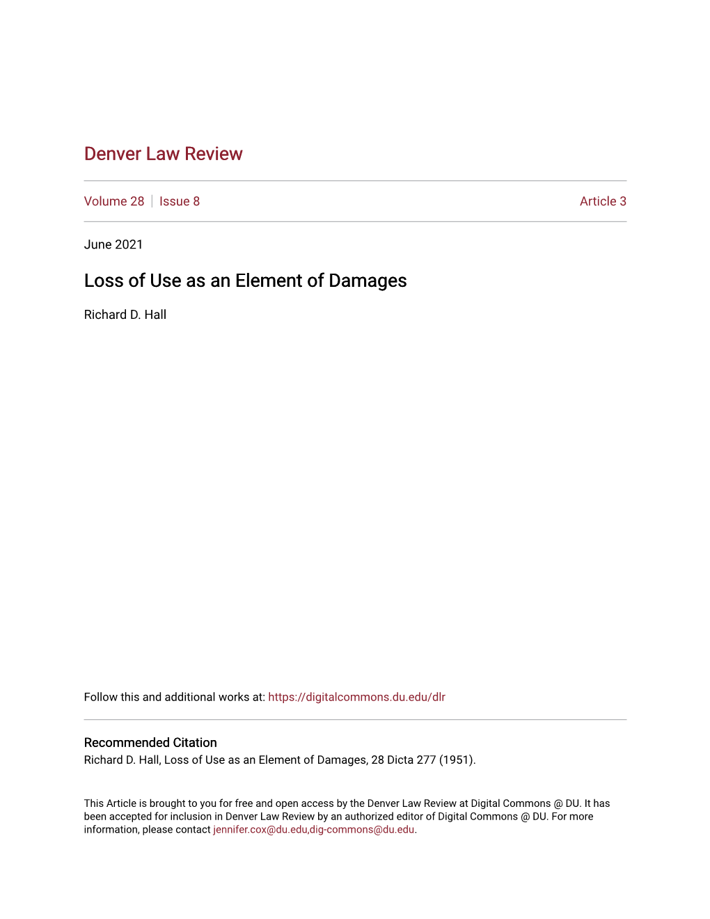 Loss of Use As an Element of Damages