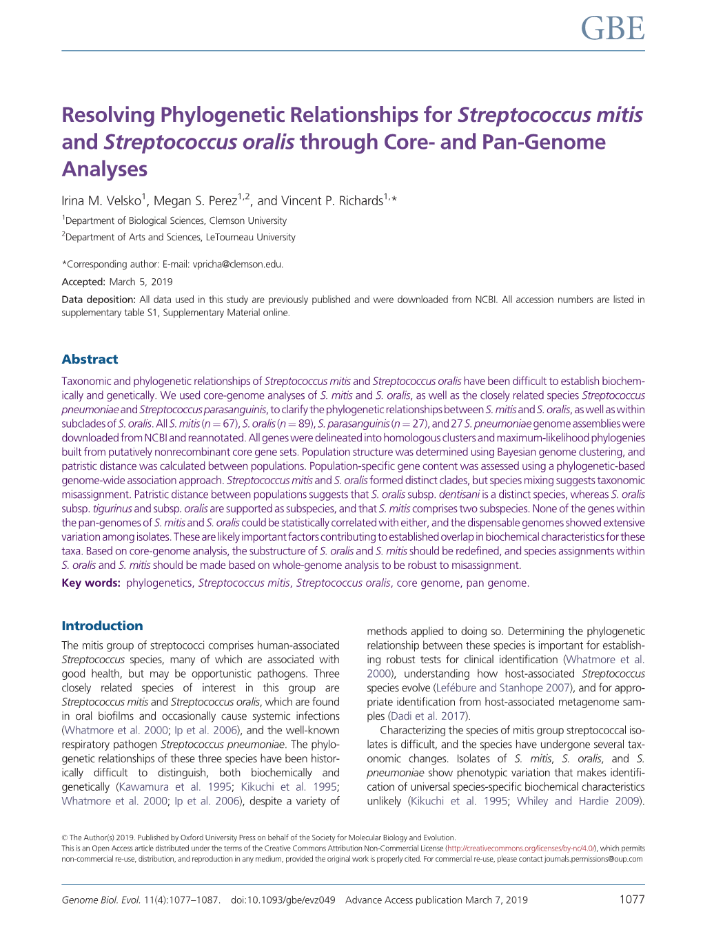 Resolving Phylogenetic Relationships for Streptococcus Mitis and Streptococcus Oralis Through Core- and Pan-Genome Analyses