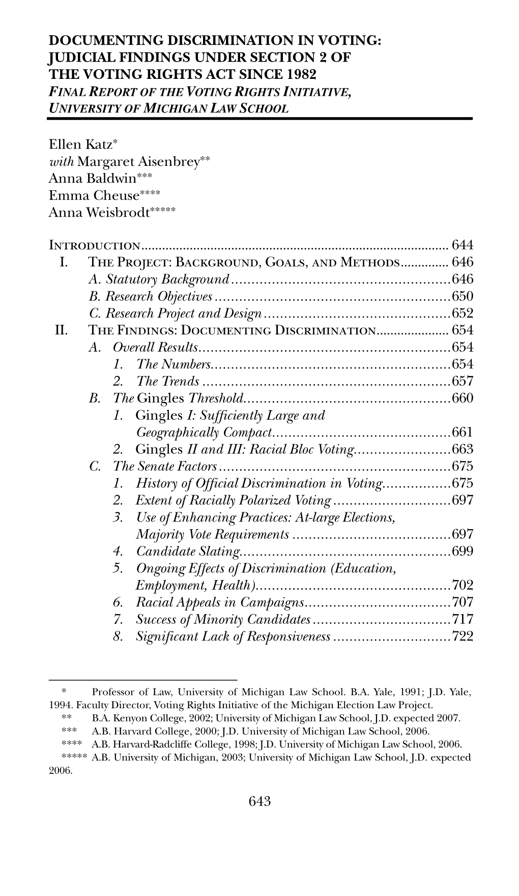 643 Documenting Discrimination in Voting