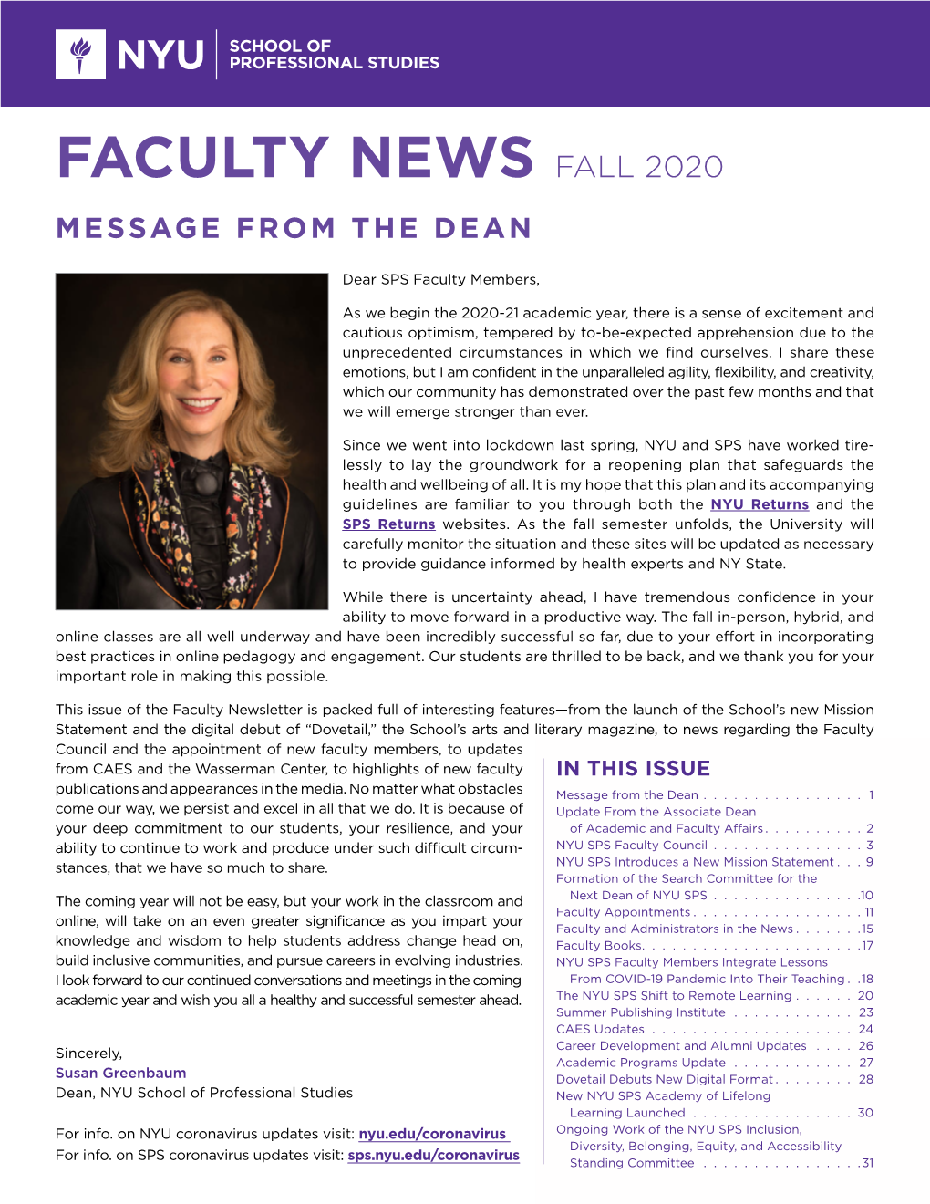 NYU SPS Faculty News, Fall 2020