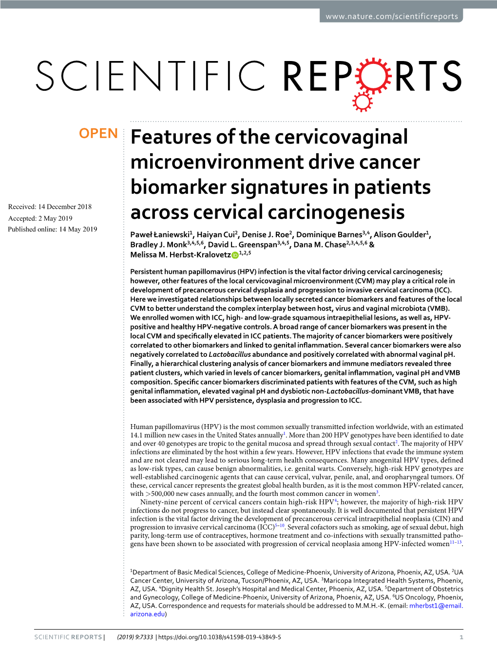 Features of the Cervicovaginal Microenvironment Drive Cancer