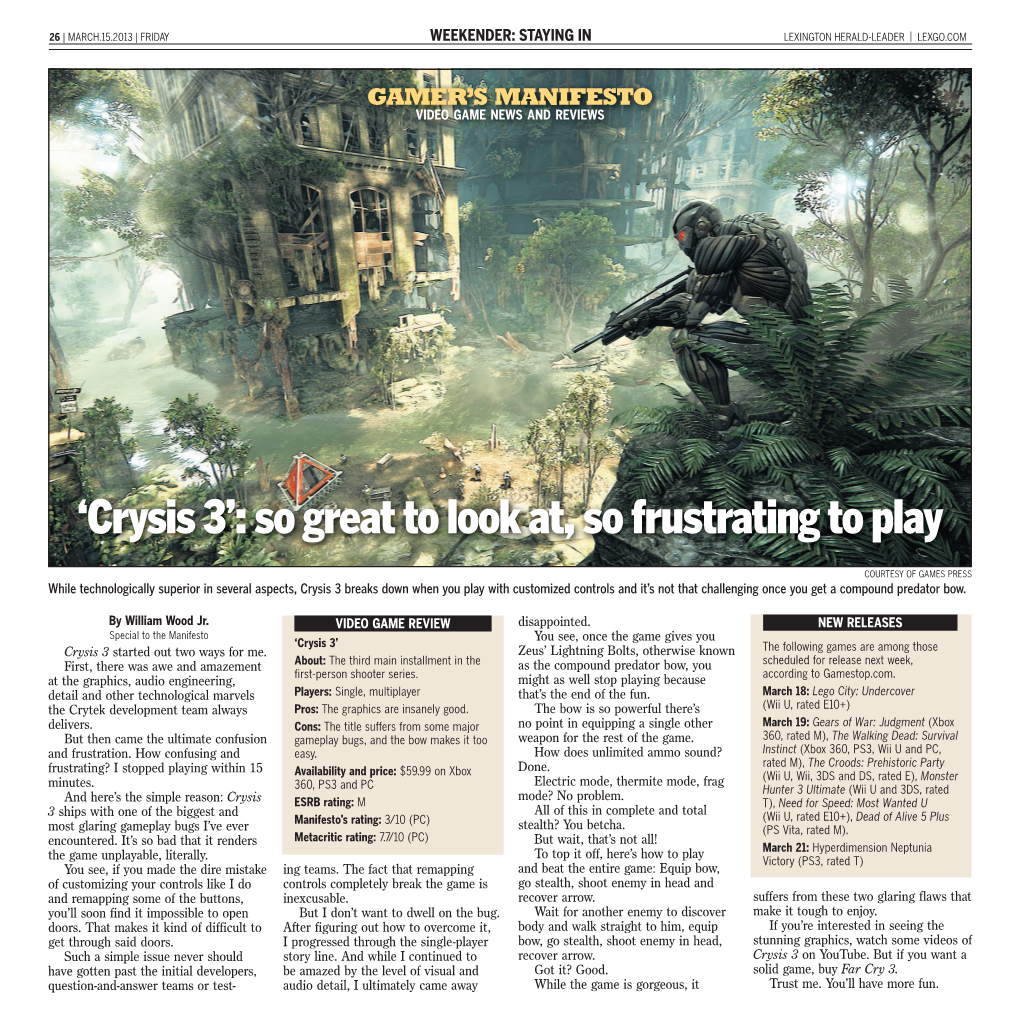 'Crysis 3': So Great to Look At, So Frustrating to Play