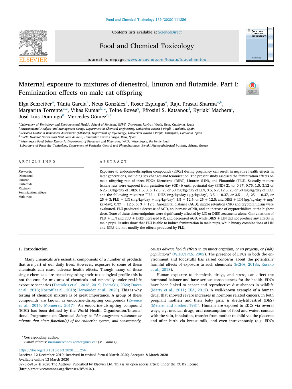 Maternal Exposure to Mixtures of Dienestrol, Linuron and Flutamide