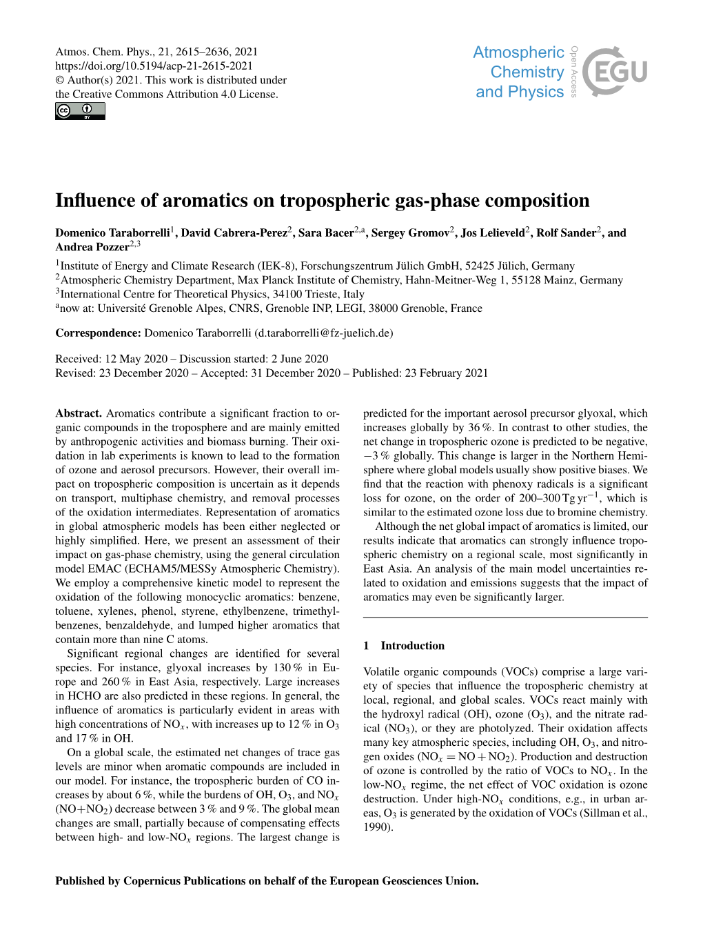 Influence of Aromatics on Tropospheric Gas-Phase Composition