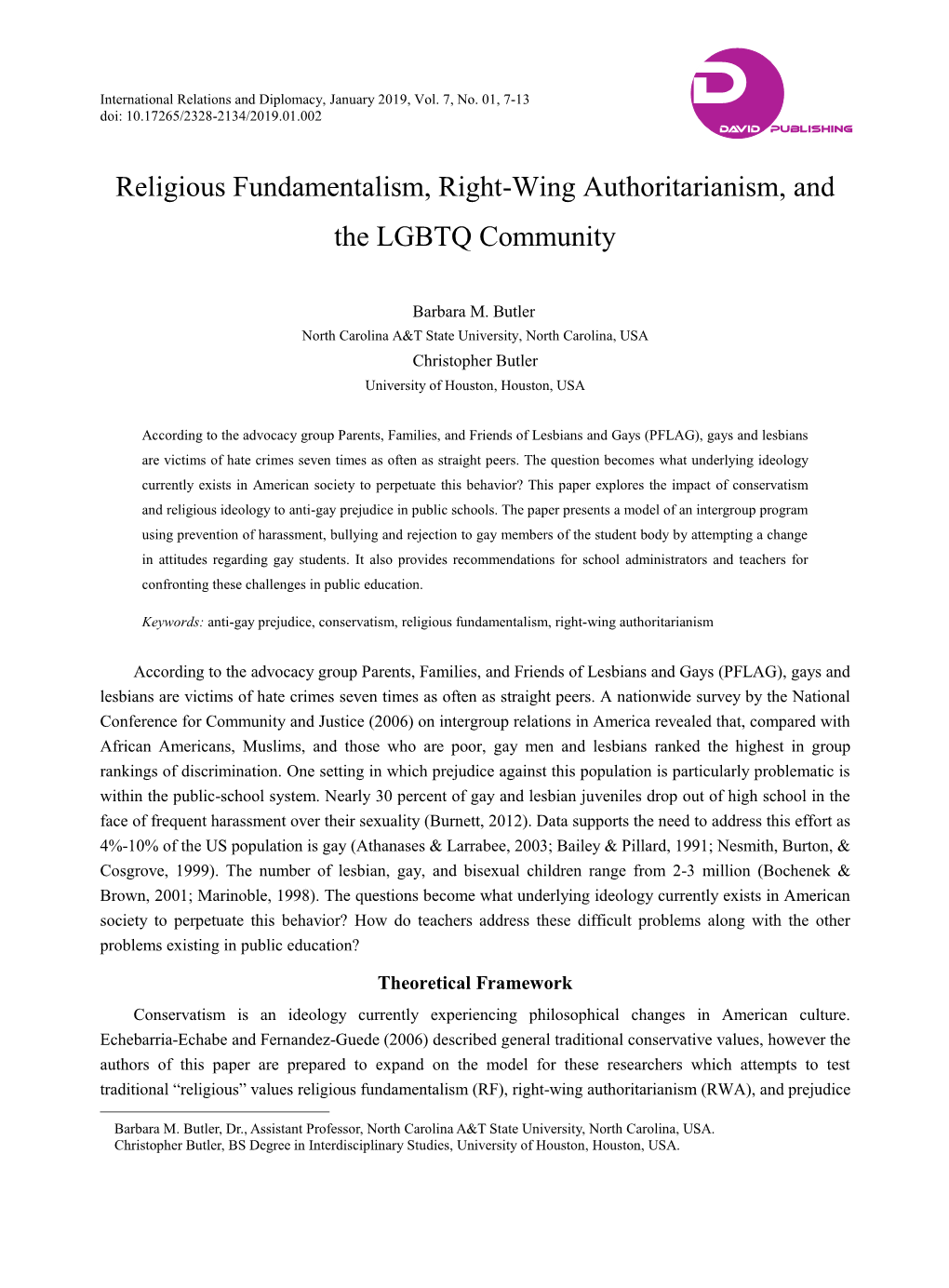 Religious Fundamentalism, Right-Wing Authoritarianism, and the LGBTQ Community