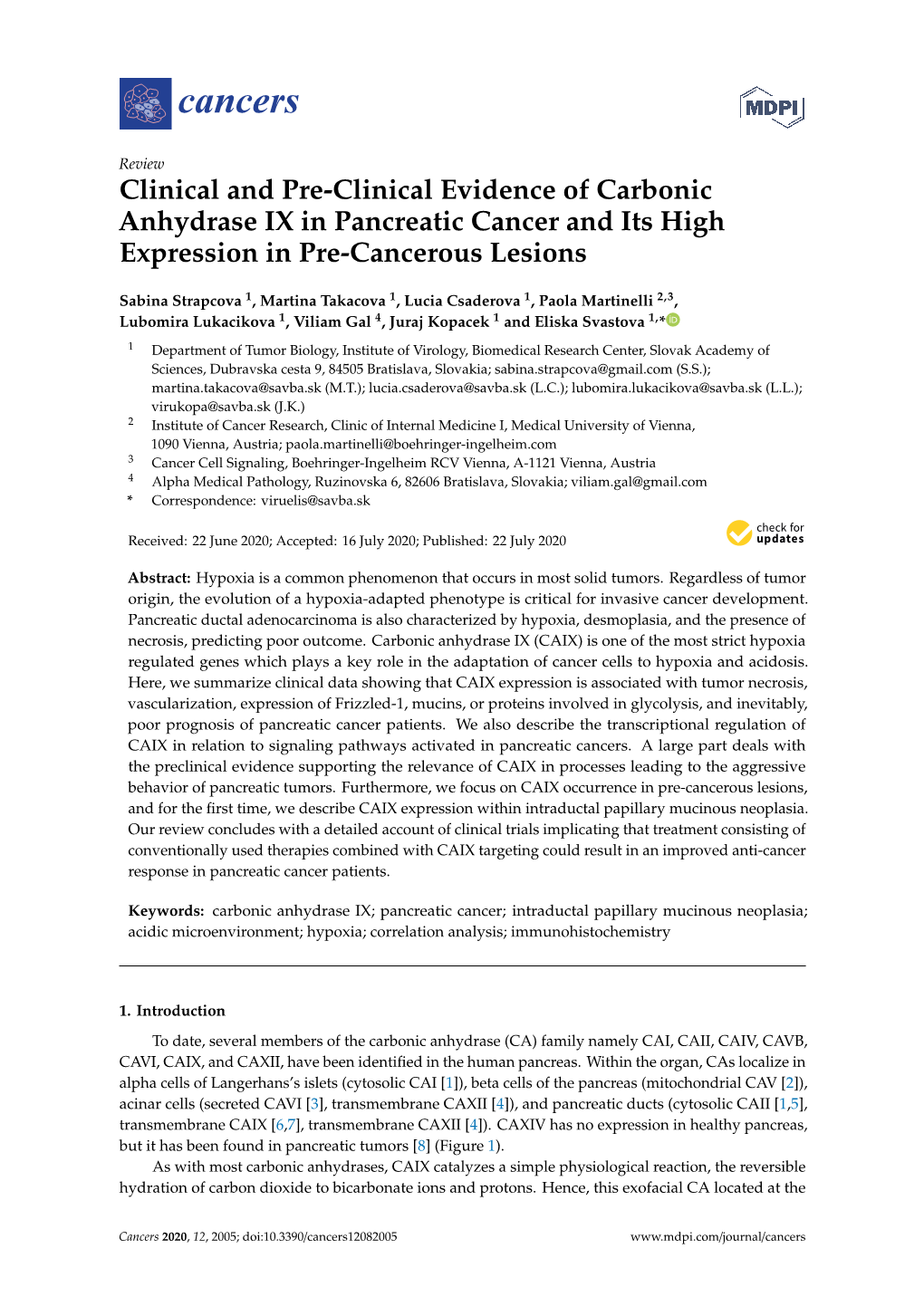 Clinical and Pre-Clinical Evidence of Carbonic Anhydrase IX in Pancreatic Cancer and Its High Expression in Pre-Cancerous Lesions