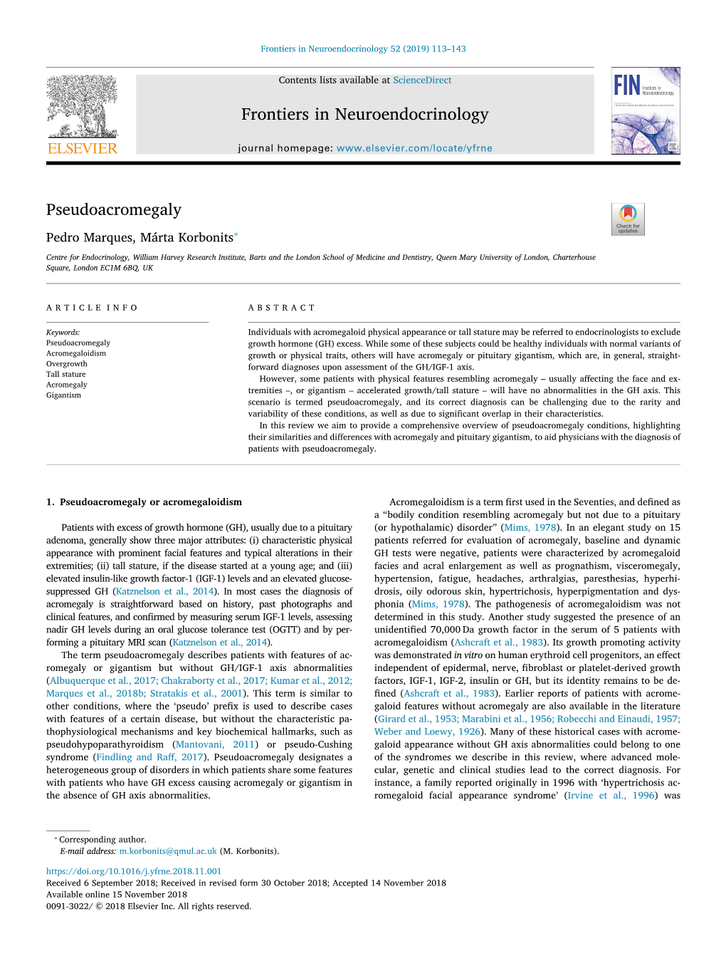 Frontiers in Neuroendocrinology Pseudoacromegaly