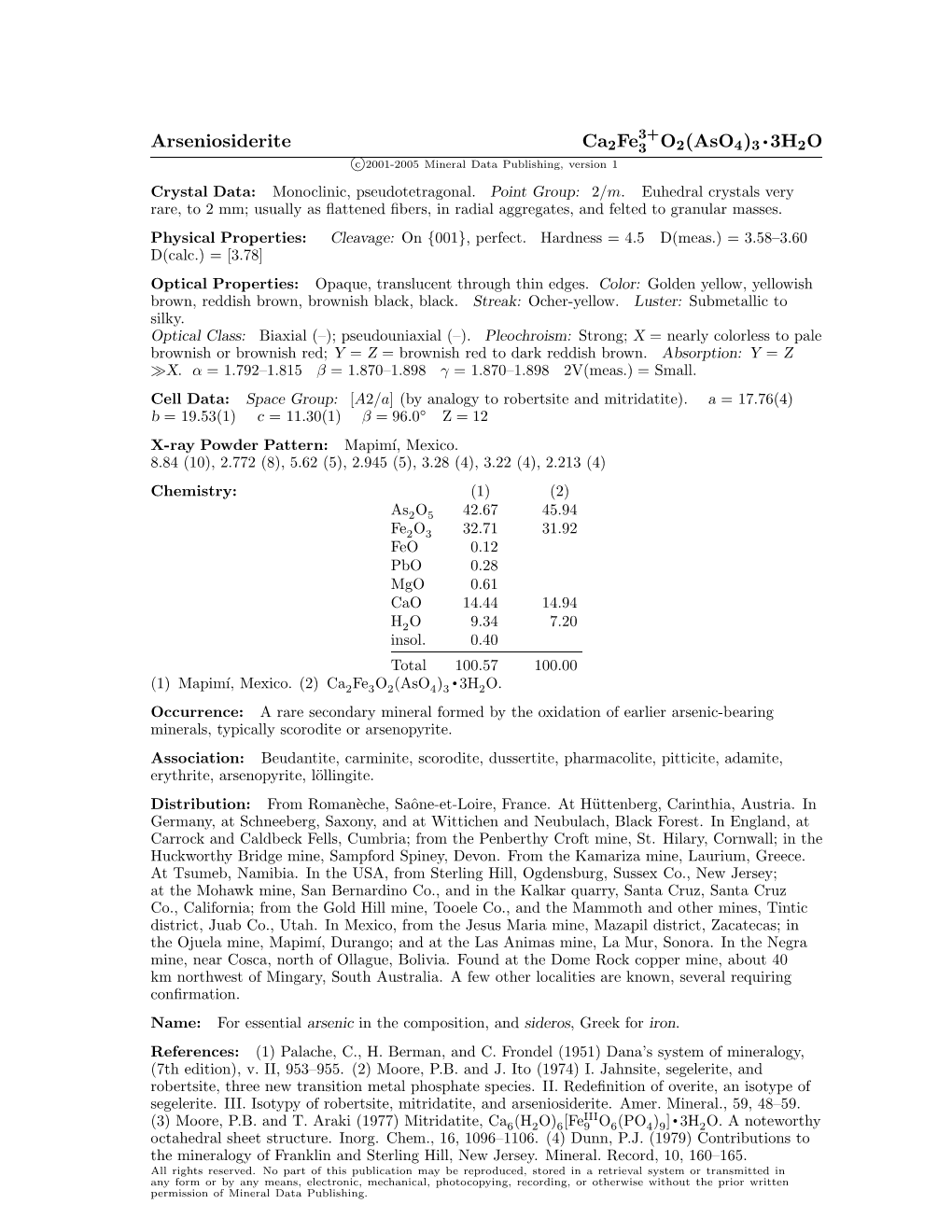 Arseniosiderite Ca2fe O2(Aso4)