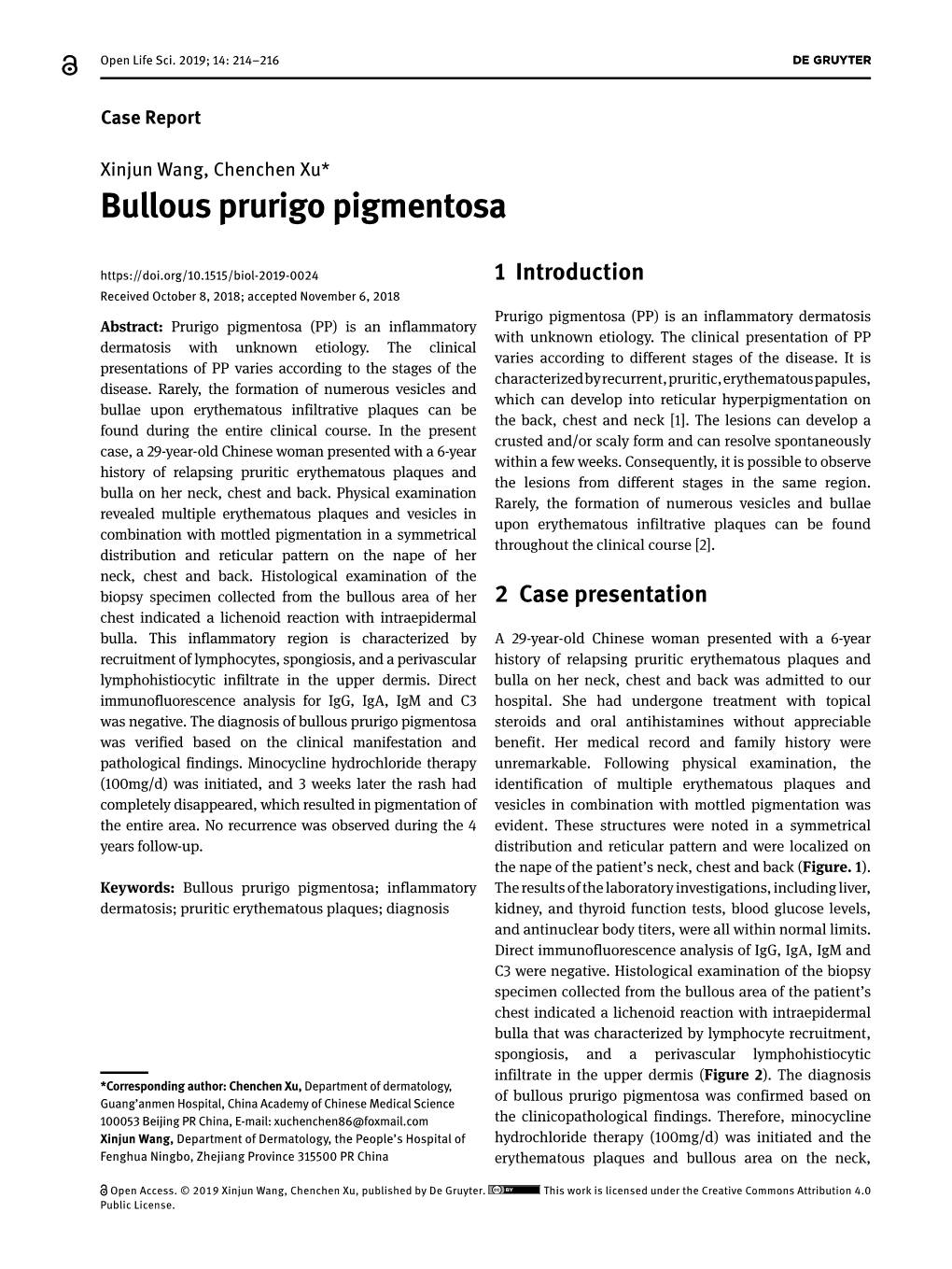 Bullous Prurigo Pigmentosa