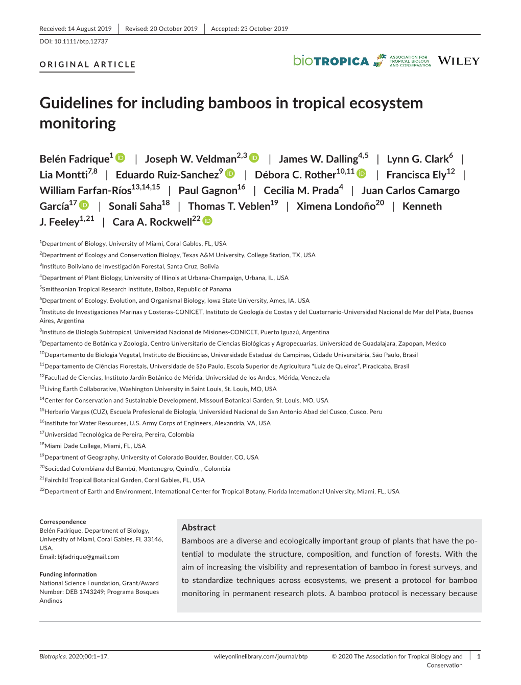 Guidelines for Including Bamboos in Tropical Ecosystem Monitoring