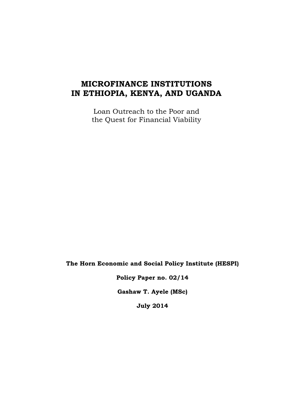 Microfinance Institutions in Ethiopia, Kenya, and Uganda