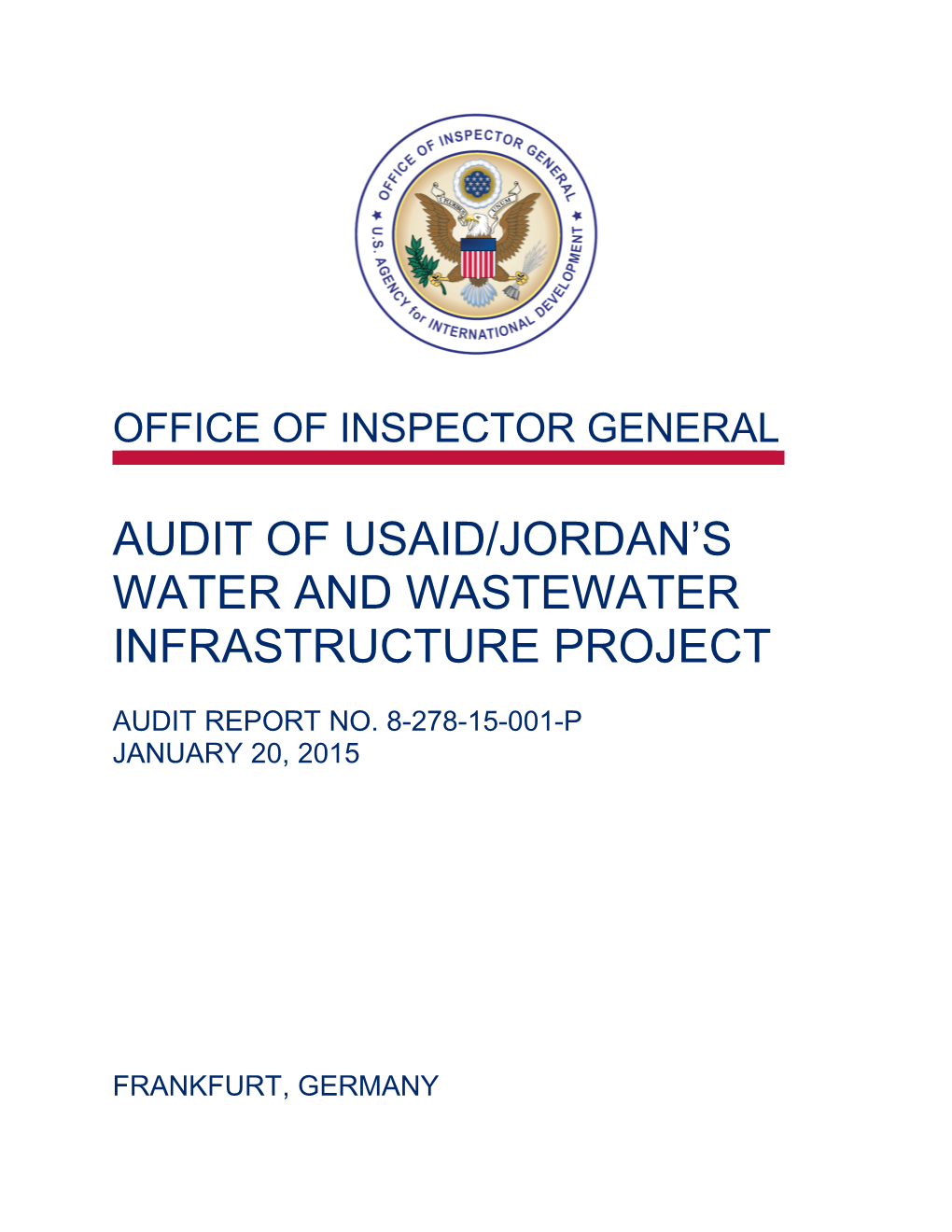 Audit of USAID/Jordan's Water and Wastewater Infrastructure Project