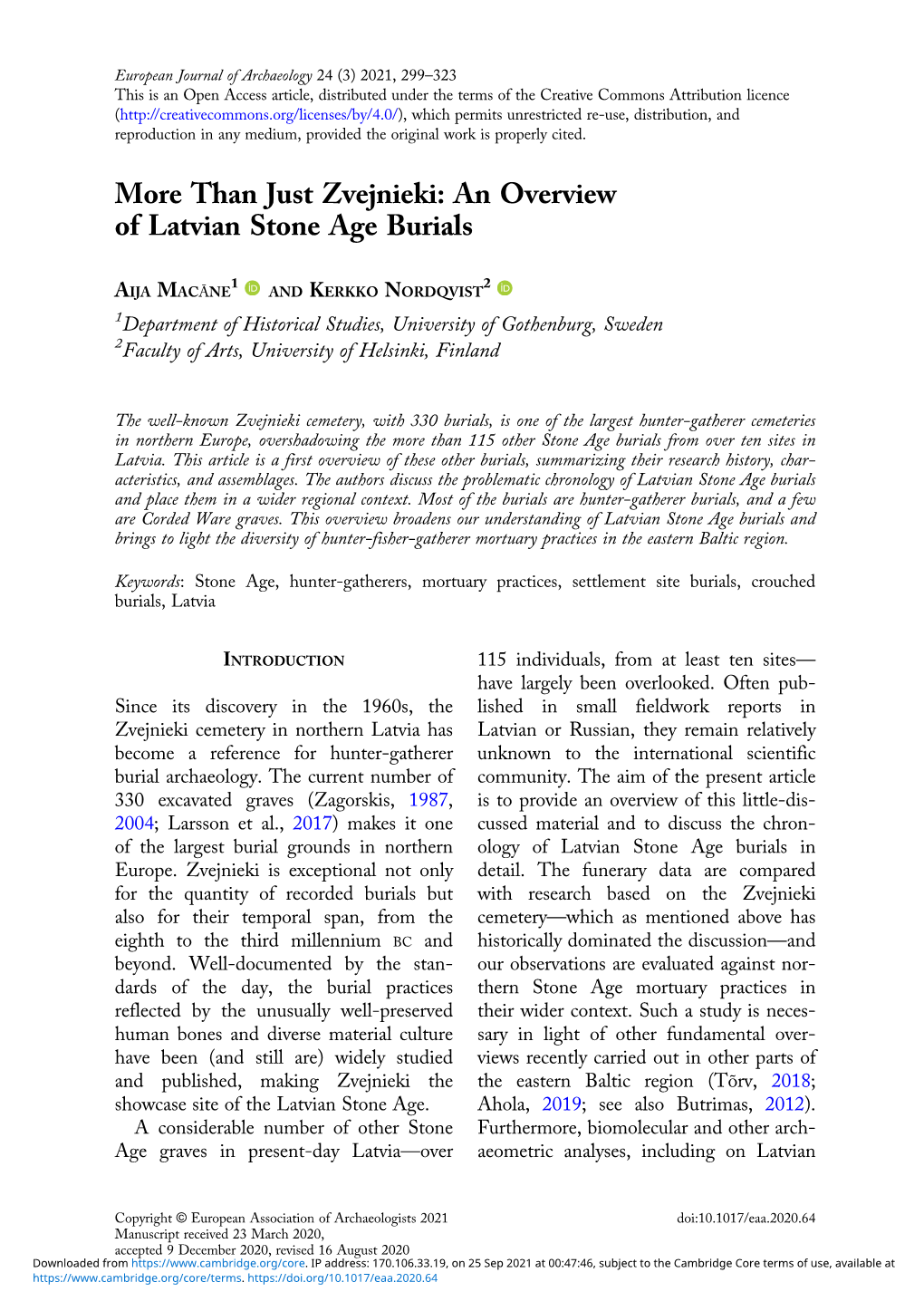 An Overview of Latvian Stone Age Burials