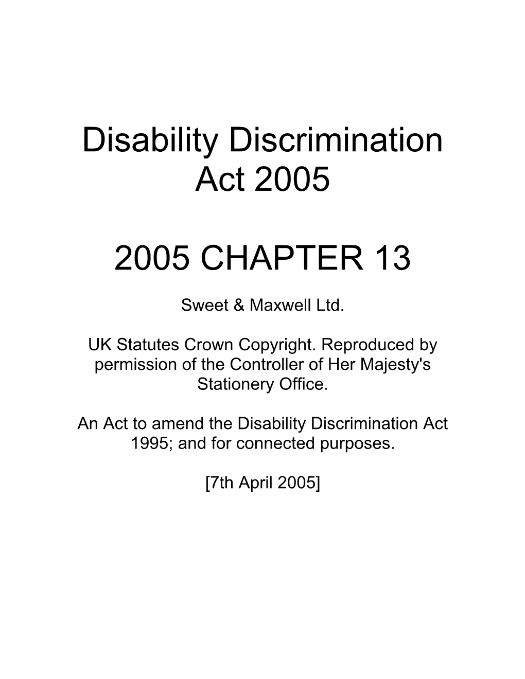 Disability Discrimination Act 2005