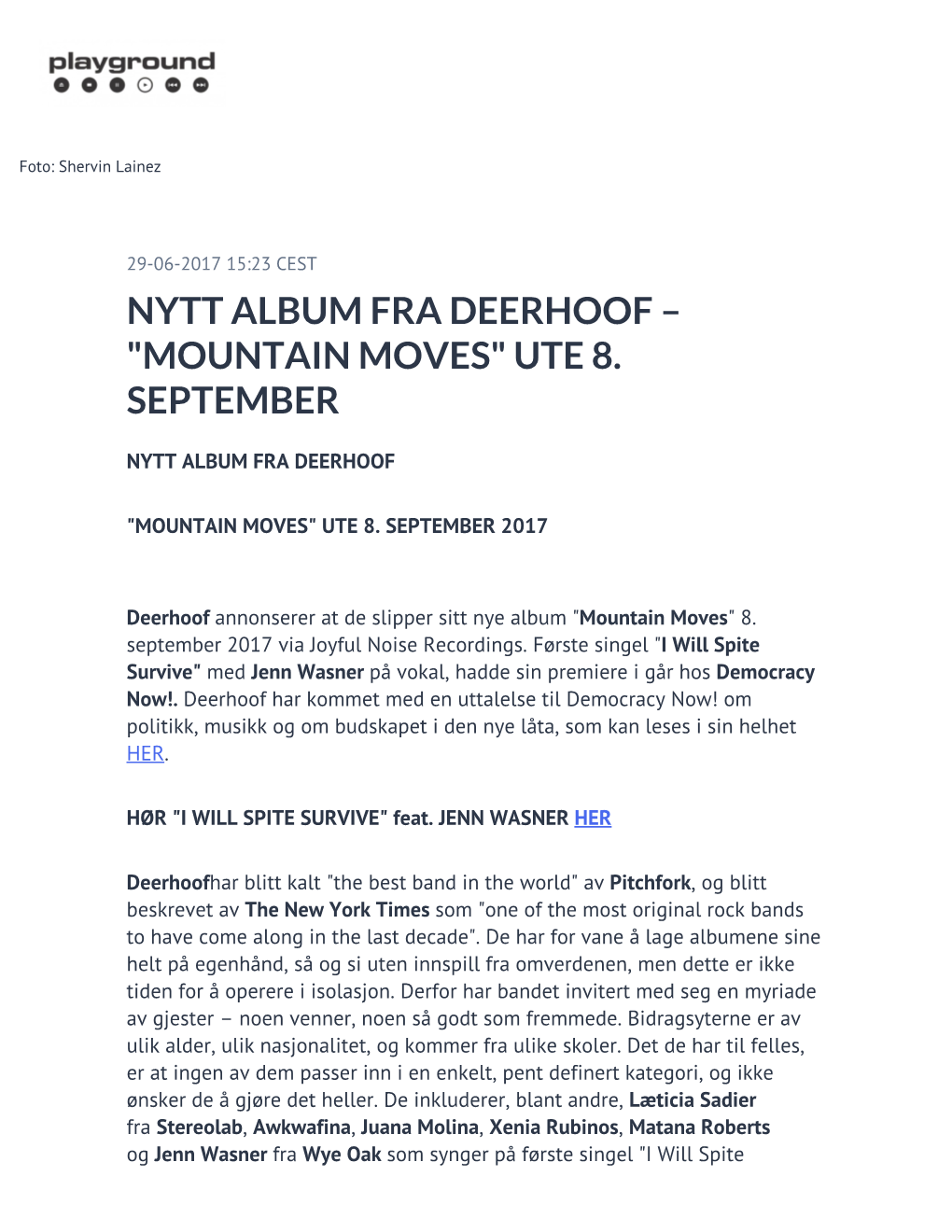 Nytt Album Fra Deerhoof – "Mountain Moves" Ute 8