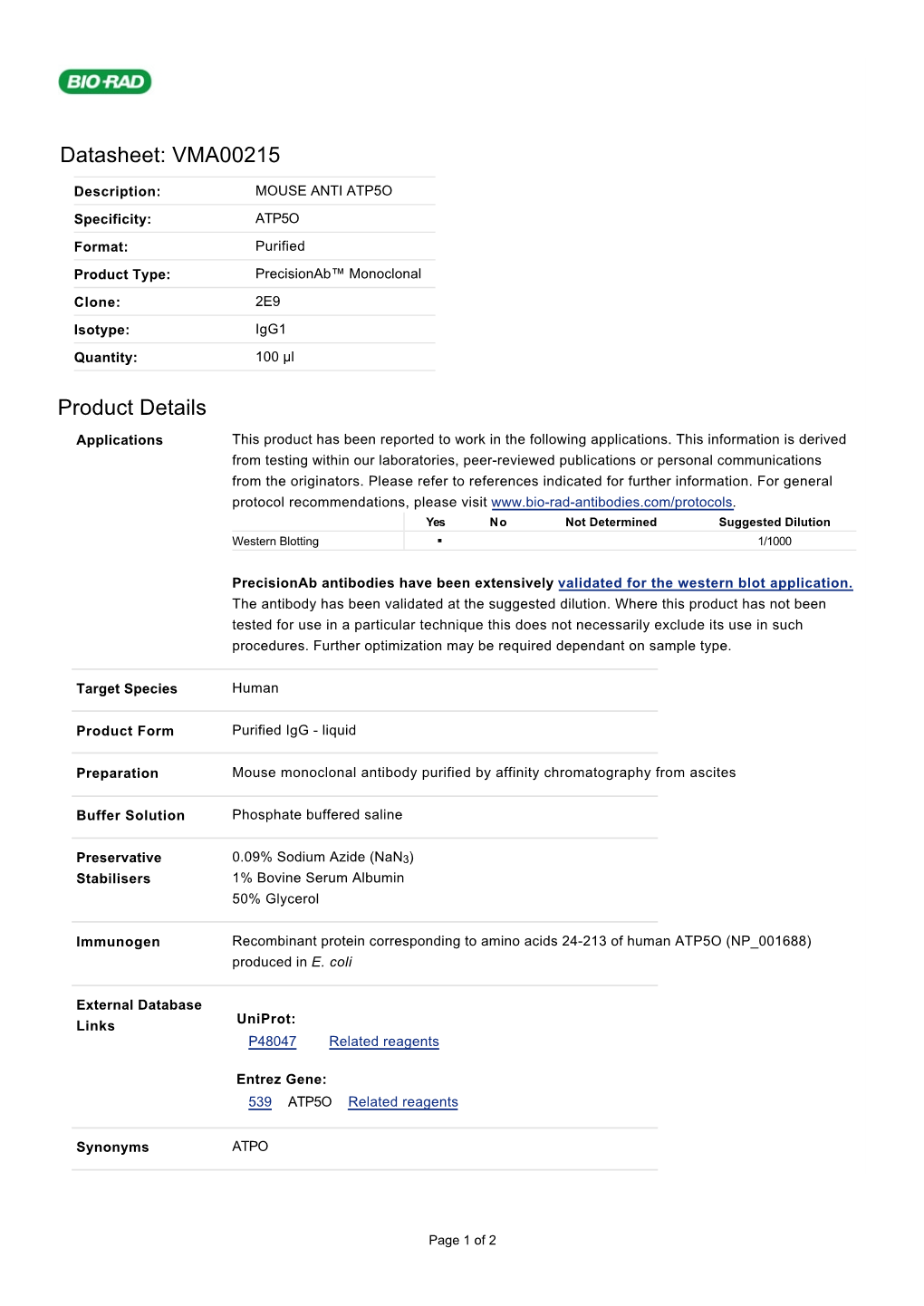 Datasheet: VMA00215 Product Details