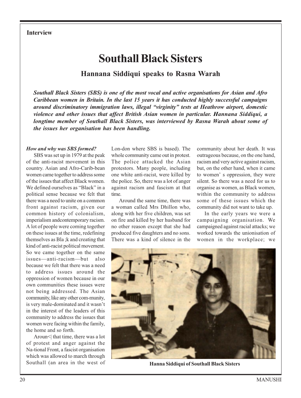 Southall Black Sisters Hannana Siddiqui Speaks to Rasna Warah