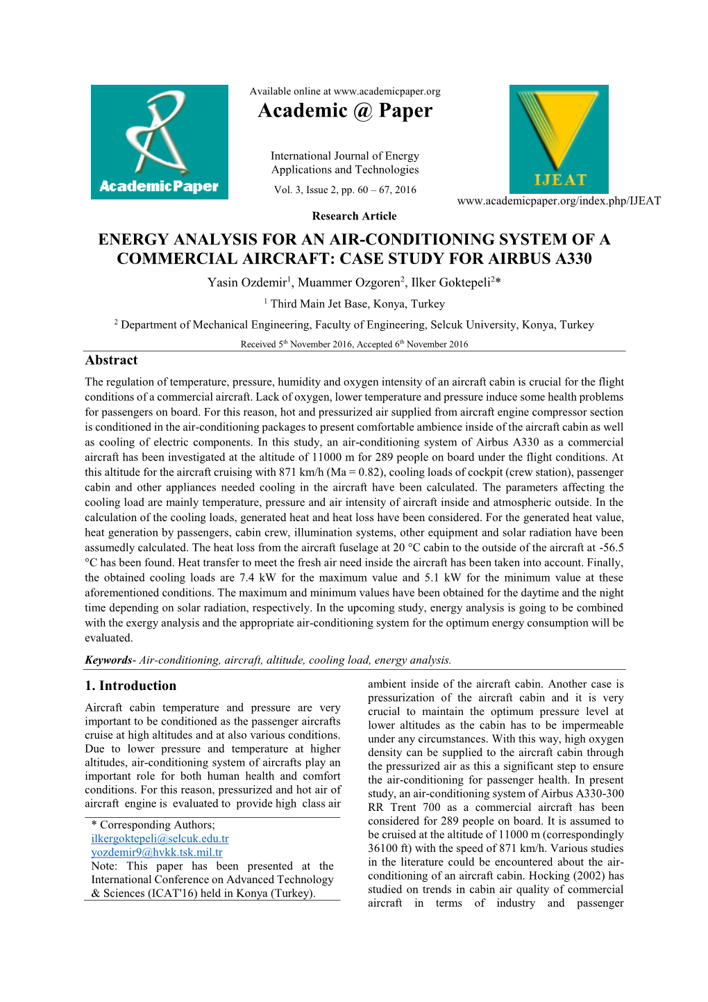 Energy Analysis for an Air-Conditioning System of A