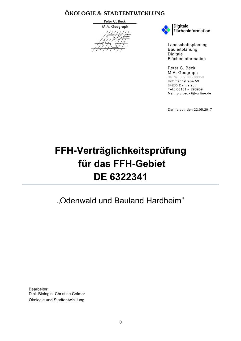 FFH-Verträglichkeitsprüfung Für Das FFH-Gebiet DE 6322341