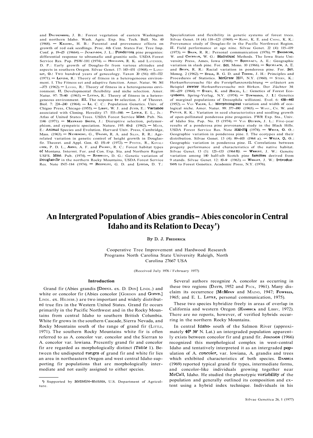 An Intergrated Population of Abies Grandis - Abies Concolor in Central Idaho and Its Relation to Decay')