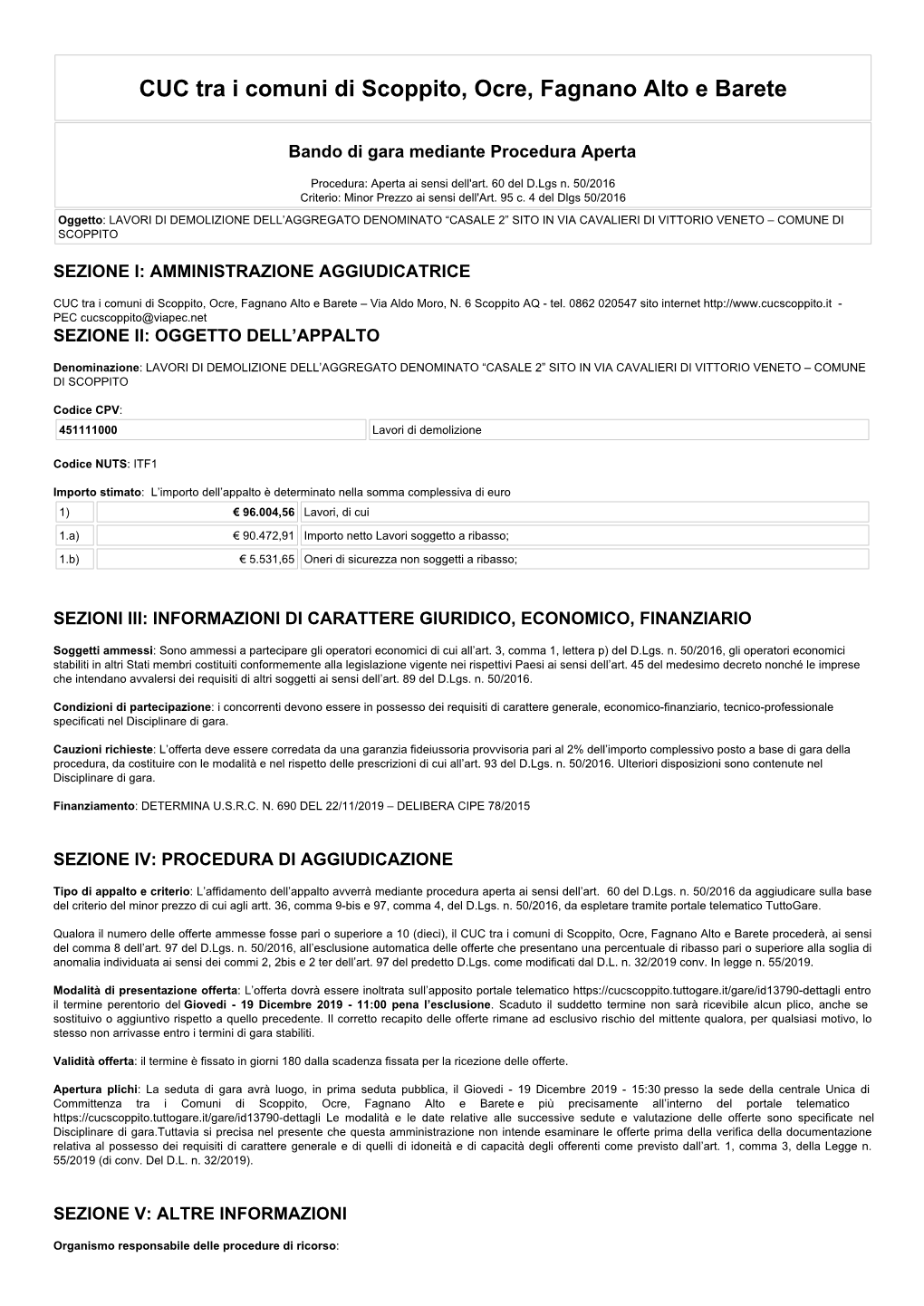 CUC Tra I Comuni Di Scoppito, Ocre, Fagnano Alto E Barete