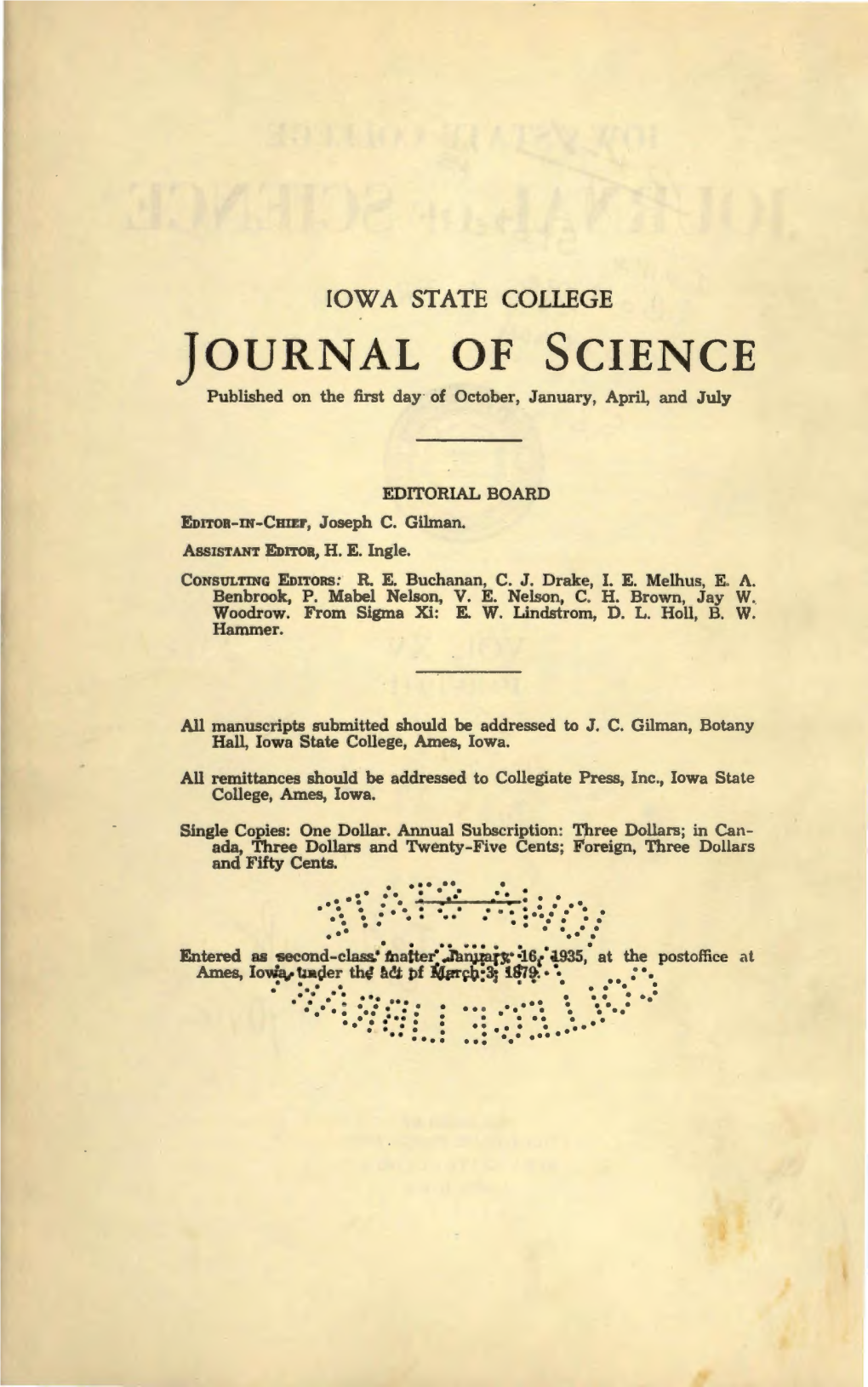 JOURNAL of SCIENCE Published on the First Day of October, January, April, and July