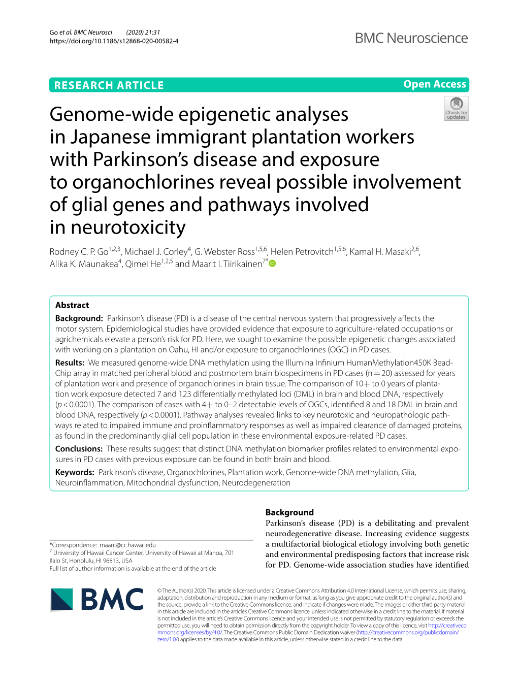 Genome-Wide Epigenetic Analyses in Japanese Immigrant Plantation