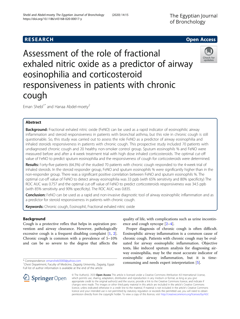 Assessment of the Role of Fractional Exhaled Nitric Oxide As a Predictor